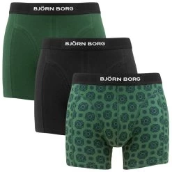 BJØRN BORG Björn Borg Premium Cotton Stretch 3-pack Boxers Print Groen & Zwart