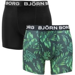 BJØRN BORG Björn Borg Performance 2-pack Microfiber Boxers Leafs Zwart & Groen
