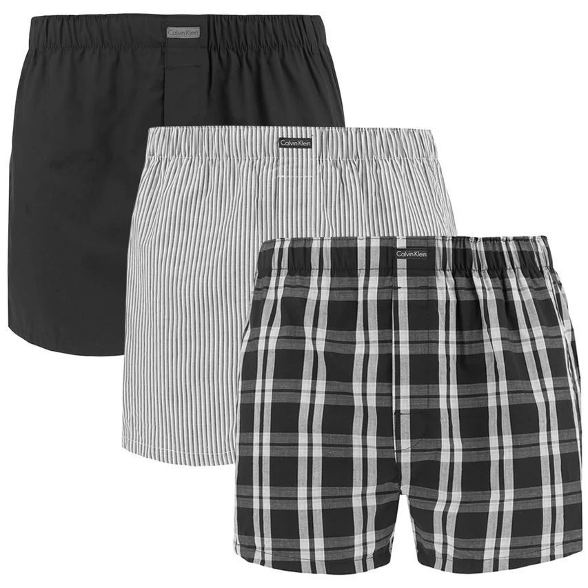 Calvin Klein 3-pack Wijde Boxershorts Stripe / Check Zwart 3 Calvin Klein 3-pack Wijde Boxershorts Stripe / Check Zwart