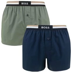Hugo Boss BOSS 2-pack Wijde Boxershorts Signature Stripe Groen & Blauw