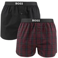 Hugo Boss BOSS 2-pack Wijde Boxershorts Check Zwart 627