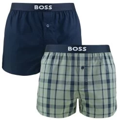 Hugo Boss BOSS 2-pack Wijde Boxershorts Print Blocks Groen & Blauw