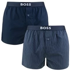 Hugo Boss BOSS 2-pack Wijde Boxershorts Print Stripe Blauw