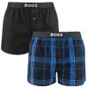 Hugo Boss BOSS 2-pack Wijde Boxershorts Print Blocks Blauw & Zwart