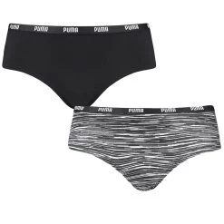 PUMA Dames 2-pack Hipsters Printed Stripe Zwart & Wit