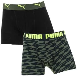 PUMA Jongens 2-pack Boxers Formstrip Print Groen & Zwart II