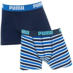 PUMA Jongens 2-pack Boxers Printed Stripes Blauw & Wit